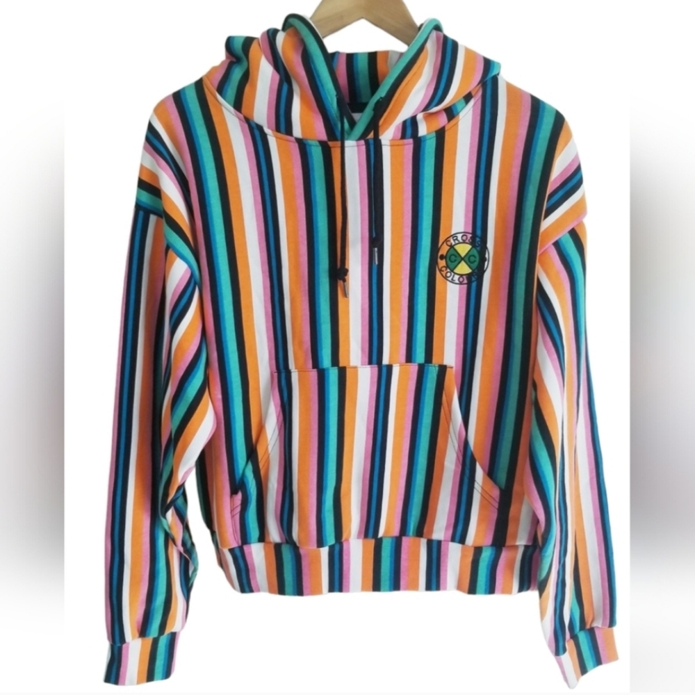 CROSS COLOURS YA DIG YA DIG Hip Hop 90's Vintage Style Stripes Pullover Hoodie